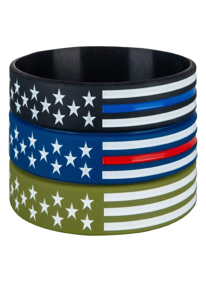 Sainstone American Flag Silicone Bracelets with Thin Blue Line American Flag Black, Red Line American Flag Blue and White Line American Flag Army Green for Patriots, Army, Men, Women (Unisex) - Image 3