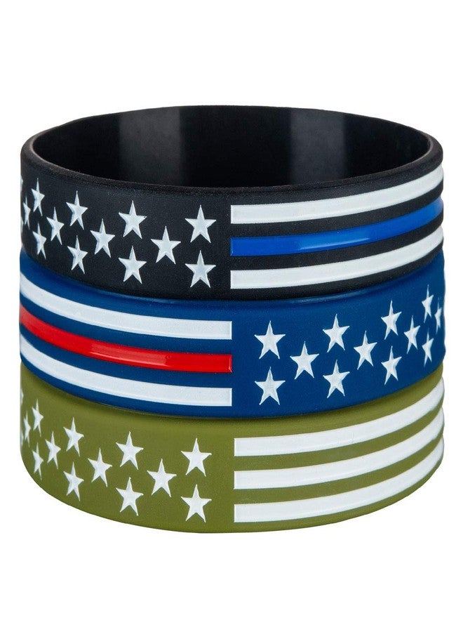 Sainstone American Flag Silicone Bracelets with Thin Blue Line American Flag Black, Red Line American Flag Blue and White Line American Flag Army Green for Patriots, Army, Men, Women (Unisex) - Image 2
