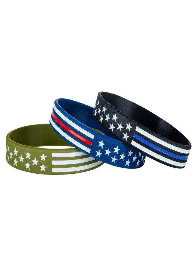 Sainstone American Flag Silicone Bracelets with Thin Blue Line American Flag Black, Red Line American Flag Blue and White Line American Flag Army Green for Patriots, Army, Men, Women (Unisex) - Image 4