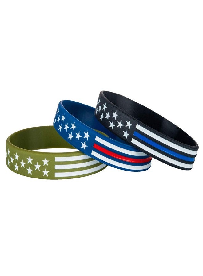 Sainstone American Flag Silicone Bracelets with Thin Blue Line American Flag Black, Red Line American Flag Blue and White Line American Flag Army Green for Patriots, Army, Men, Women (Unisex) - Image 5