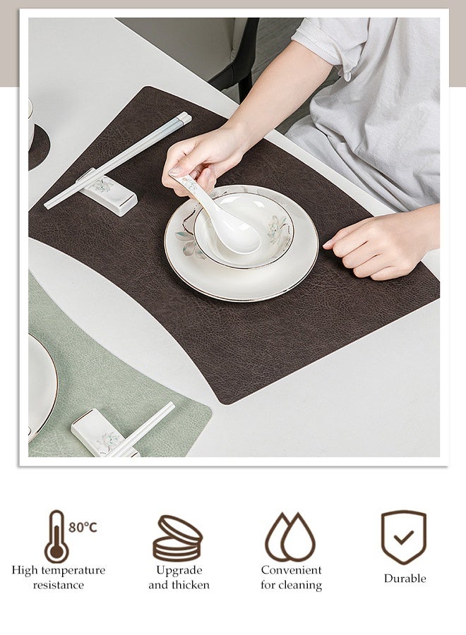 DUNISO 12 Pcs Per Set Pvc Leather Placemats, Coasters, Tableware Set, Fan-Shaped Heat-Resistant And Non-Slip Table Mats, Including 6 Placemats, 6 Coasters, Washable, Oil-Resistant, Suitable For Home And Restaurant, Washable (Black Coffee Color) - Image 4
