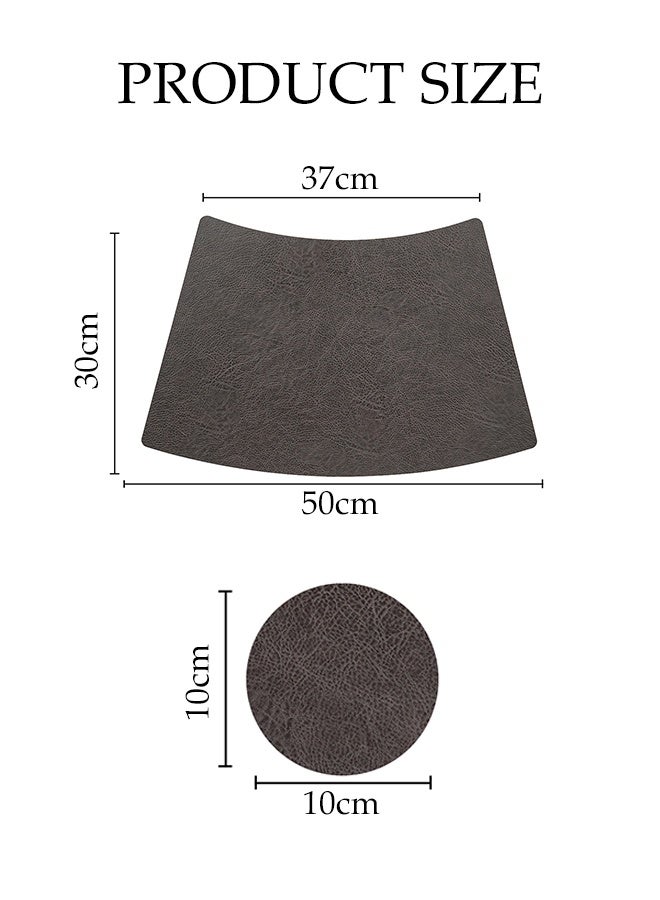 DUNISO 12 Pcs Per Set Pvc Leather Placemats, Coasters, Tableware Set, Fan-Shaped Heat-Resistant And Non-Slip Table Mats, Including 6 Placemats, 6 Coasters, Washable, Oil-Resistant, Suitable For Home And Restaurant, Washable (Black Coffee Color) - Image 2