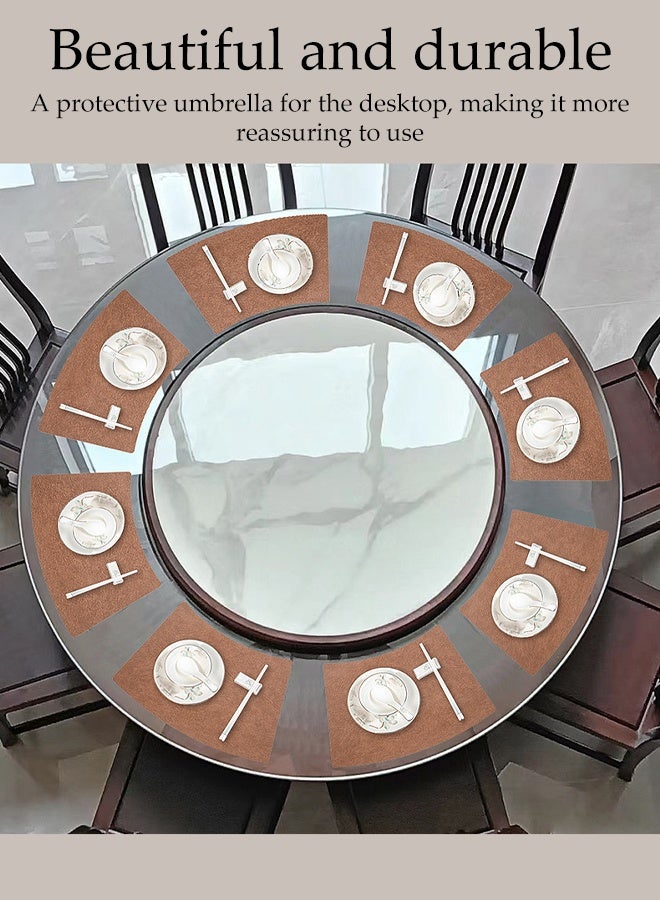 DUNISO 12 Pcs Per Set Pvc Leather Placemats, Coasters, Tableware Set, Fan-Shaped Heat-Resistant And Non-Slip Table Mats, Including 6 Placemats, 6 Coasters, Washable, Oil-Resistant, Suitable For Home And Restaurant, Washable (Black Coffee Color) - Image 3