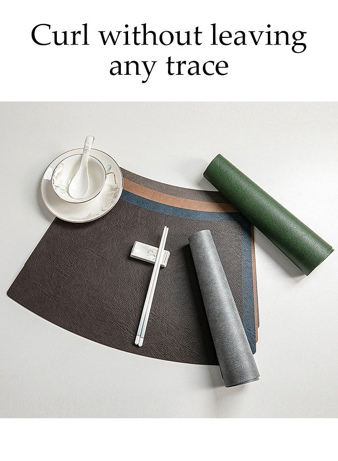 DUNISO 12 Pcs Per Set Pvc Leather Placemats, Coasters, Tableware Set, Fan-Shaped Heat-Resistant And Non-Slip Table Mats, Including 6 Placemats, 6 Coasters, Washable, Oil-Resistant, Suitable For Home And Restaurant, Washable (Black Coffee Color) - Image 5