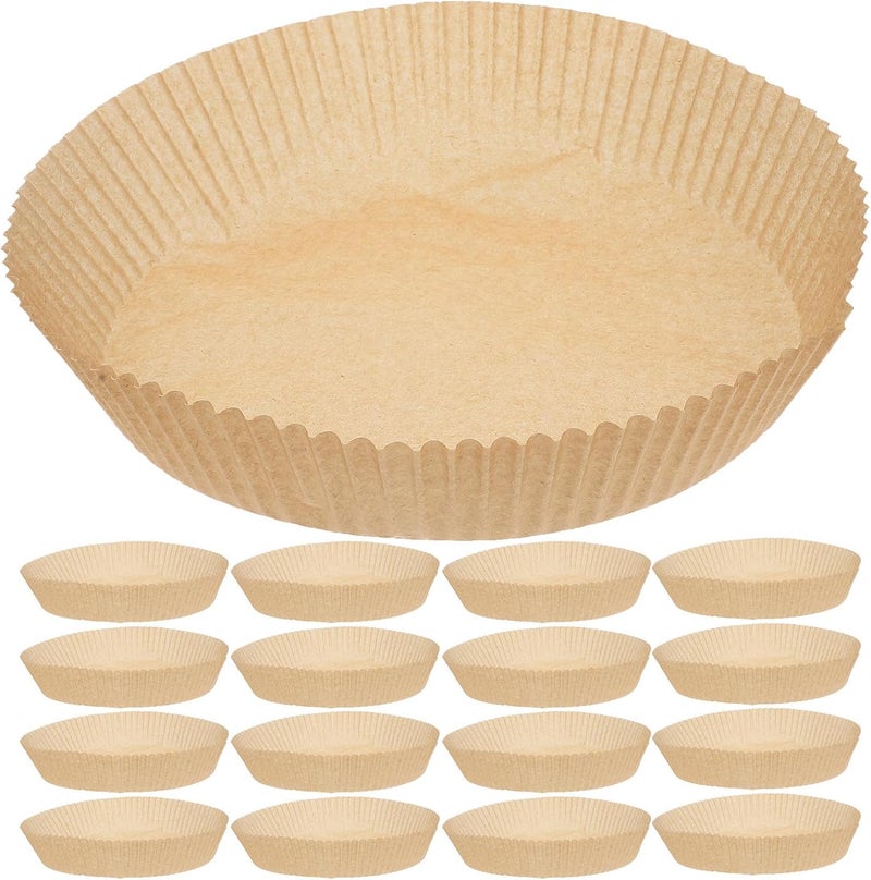 Uonlytech 300pcs Air Fryer Disposable Paper Liners Non-stick Parchment Baking Sheets Brown round 200mm + 45mm with Self-adhesive Bag for Oven and Bbq Cooking - Image 1
