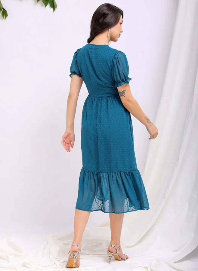 مرفوعة Women Fit and Flared Casual Textured Tiered Dress