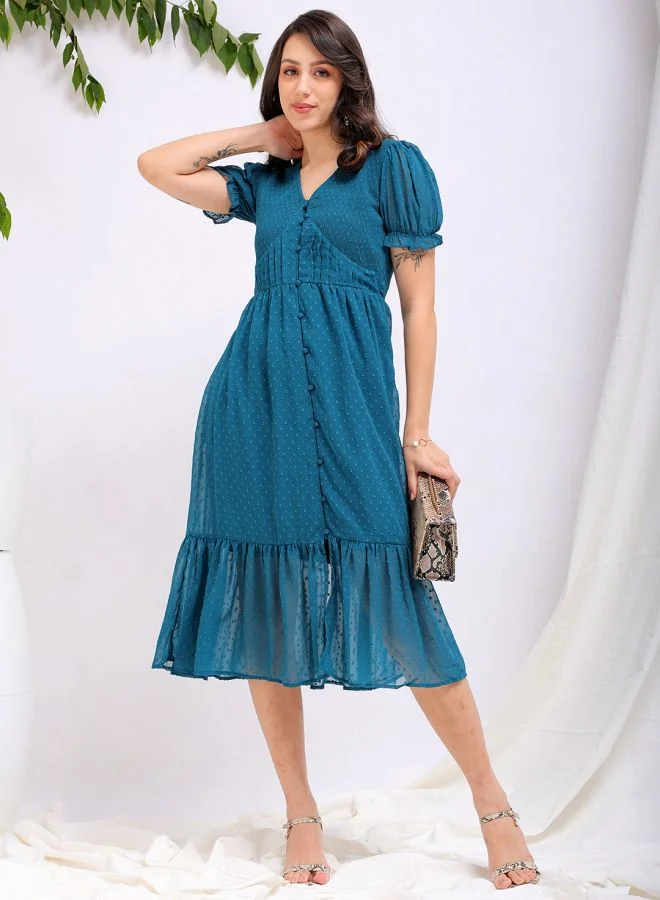 مرفوعة Women Fit and Flared Casual Textured Tiered Dress