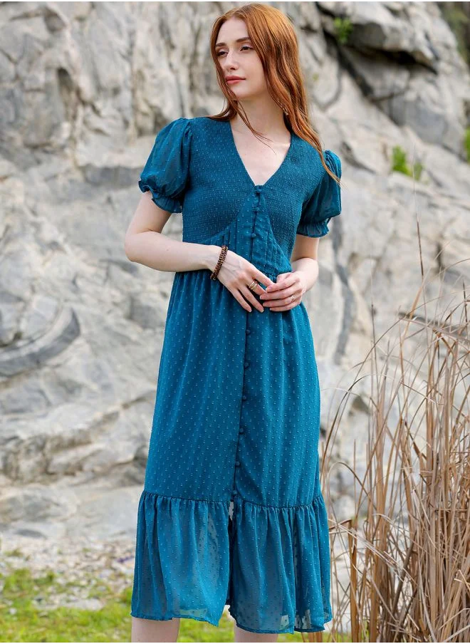 Freehand Women Fit and Flared Casual Textured Tiered Dress