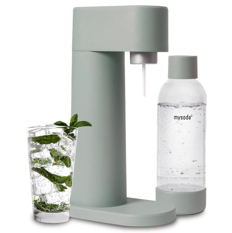 Mysoda Woody Sparkling Water Maker  Silent Carbonated Water Machine Made of Renewable Wood Composite and 1L Water Bottle  Without CO2 Cylinder  Seltzer Maker Machine  Colour Sage Green