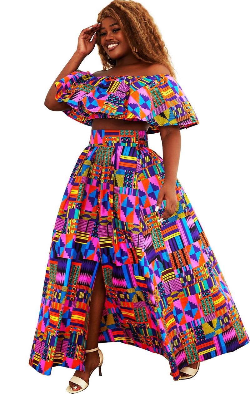 SHENBOLEN Womens African Print Skirt Top Set Tradition clothing(Meidum,J) - Image 3