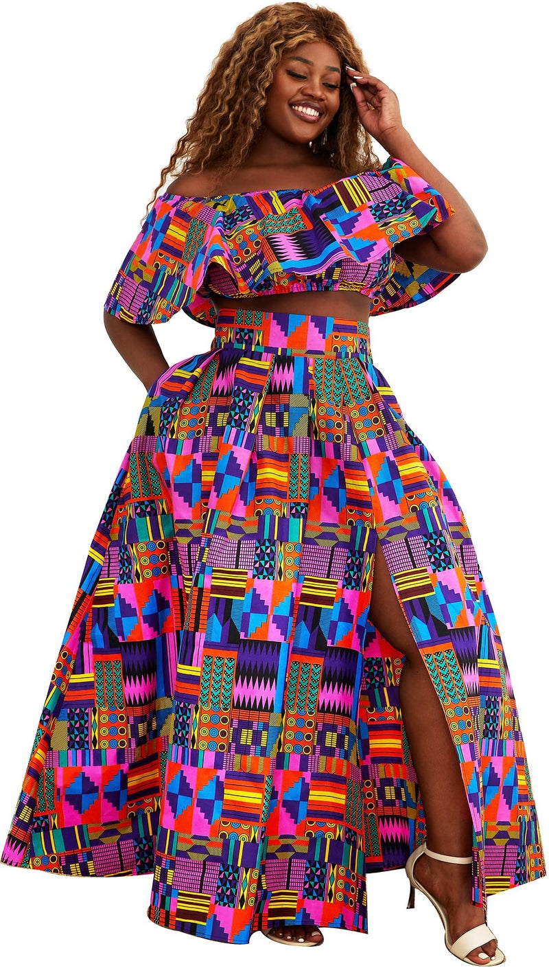 SHENBOLEN Womens African Print Skirt Top Set Tradition clothing(Meidum,J) - Image 2