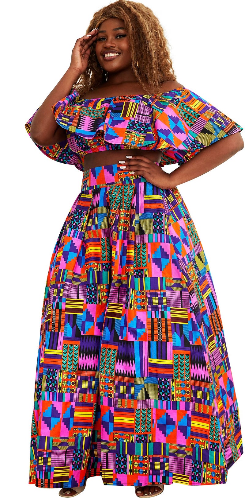 SHENBOLEN Womens African Print Skirt Top Set Tradition clothing(Meidum,J) - Image 1