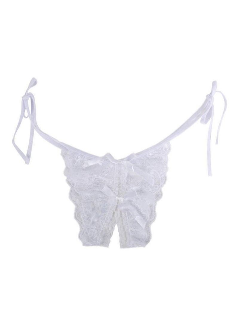 Gemilai Women Lace Crotchless See Through Low Rise G-String Thong Briefs Underwear White - Image 1