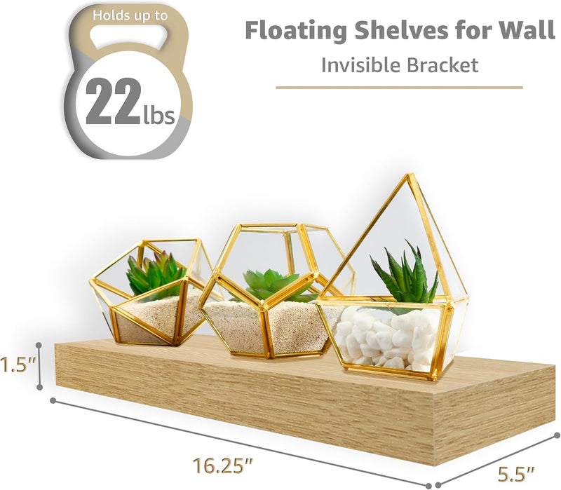 Sorbus Floating Shelves for Wall, Bathroom Shelves Wall Mounted for Kitchen, Bedroom, Bathroom Storage Over Toilet, 3 Hanging Book Shelf for Wall Home Decor Living Room, Farmhouse 16 Inch Maple Wood - Image 3