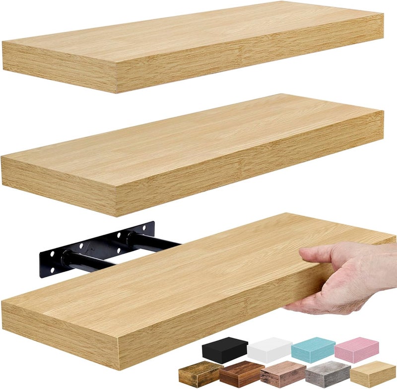 Sorbus Floating Shelves for Wall, Bathroom Shelves Wall Mounted for Kitchen, Bedroom, Bathroom Storage Over Toilet, 3 Hanging Book Shelf for Wall Home Decor Living Room, Farmhouse 16 Inch Maple Wood - Image 1