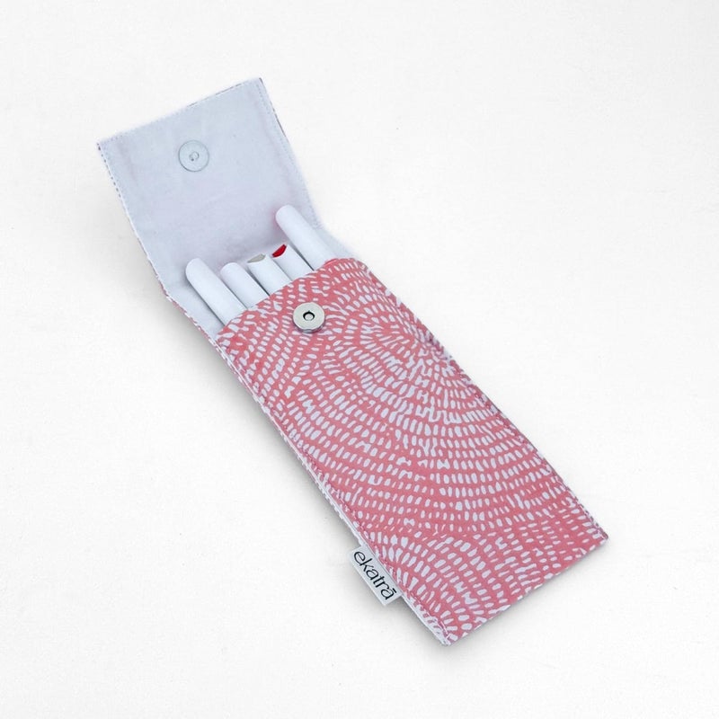 Ekatra Sustainable Pen Case Organizer with Elastic Band | Fabric Pen Sleeve for Notebook Journal | Protective Pen Pouch for Stylus Marker Pencil | Handcrafted Stationery Holder – Pink Spiral - Image 5