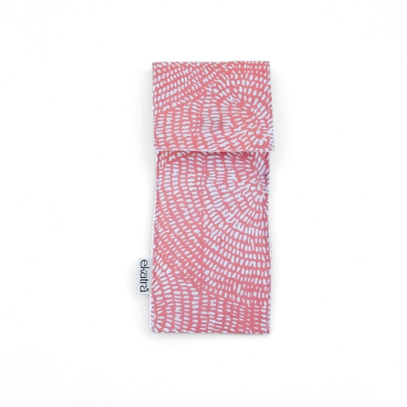 Ekatra Sustainable Pen Case Organizer with Elastic Band | Fabric Pen Sleeve for Notebook Journal | Protective Pen Pouch for Stylus Marker Pencil | Handcrafted Stationery Holder – Pink Spiral - Image 2