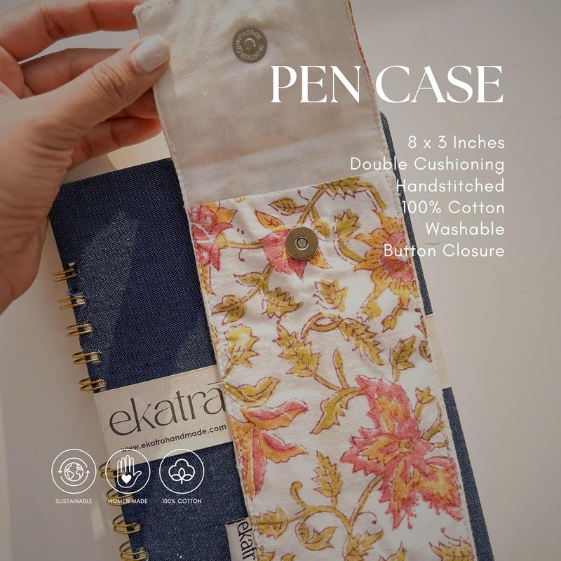 Ekatra Sustainable Pen Case Organizer with Elastic Band | Fabric Pen Sleeve for Notebook Journal | Protective Pen Pouch for Stylus Marker Pencil | Handcrafted Stationery Holder – Pink Spiral - Image 4