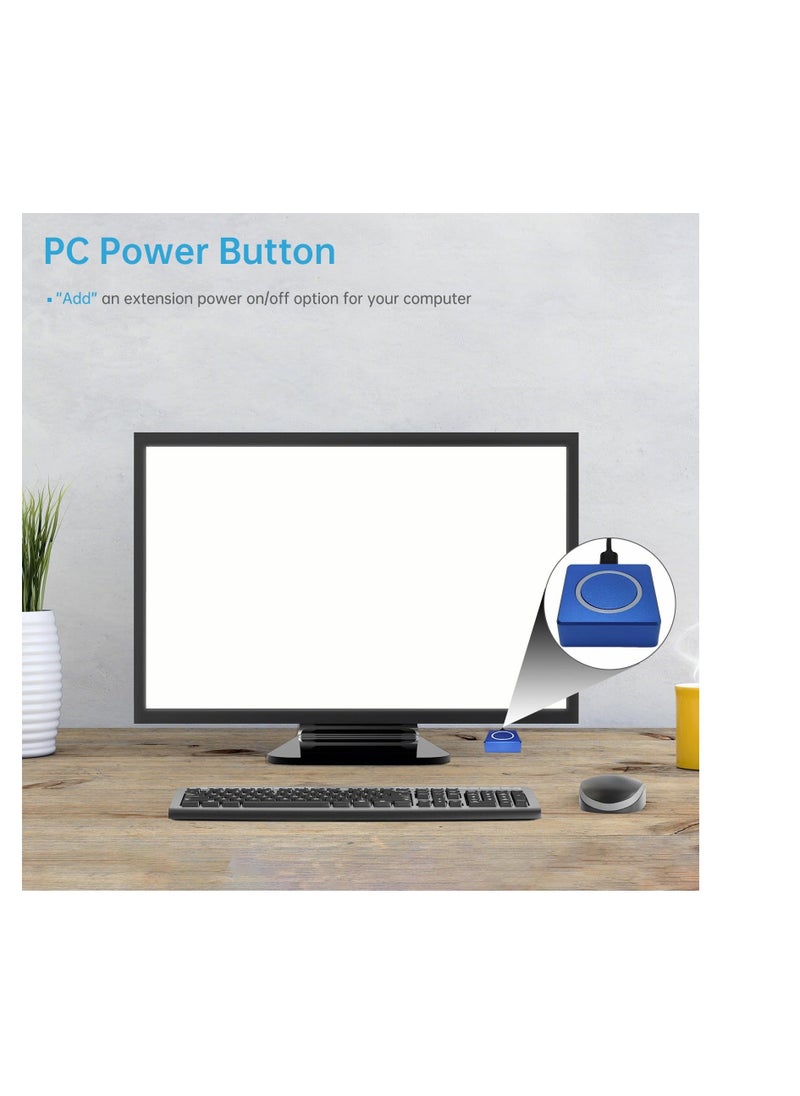 Generic - PC Power Button Extension, 6.6ft Cable PC Remote Start, Aluminum Alloy Desktop Computer PC Power Switch, Desk Computer Case, ATX Motherboard External Turn On Switch Off Power Button, Blue - Image 1