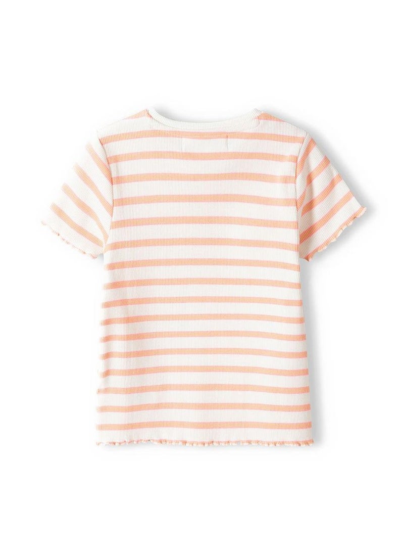 MINOTI Girls Ribbed Short Sleeve T-Shirt with Lettuce Hem  - Image 3