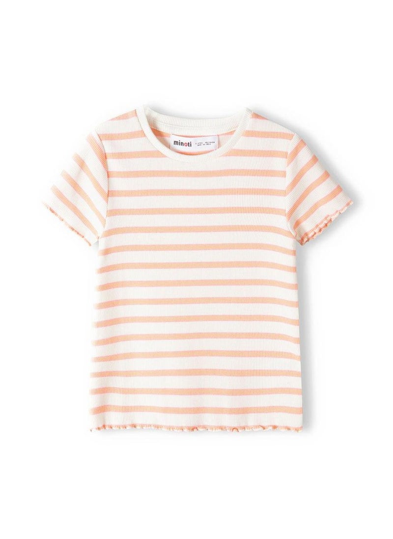 MINOTI Girls Ribbed Short Sleeve T-Shirt with Lettuce Hem  - Image 2