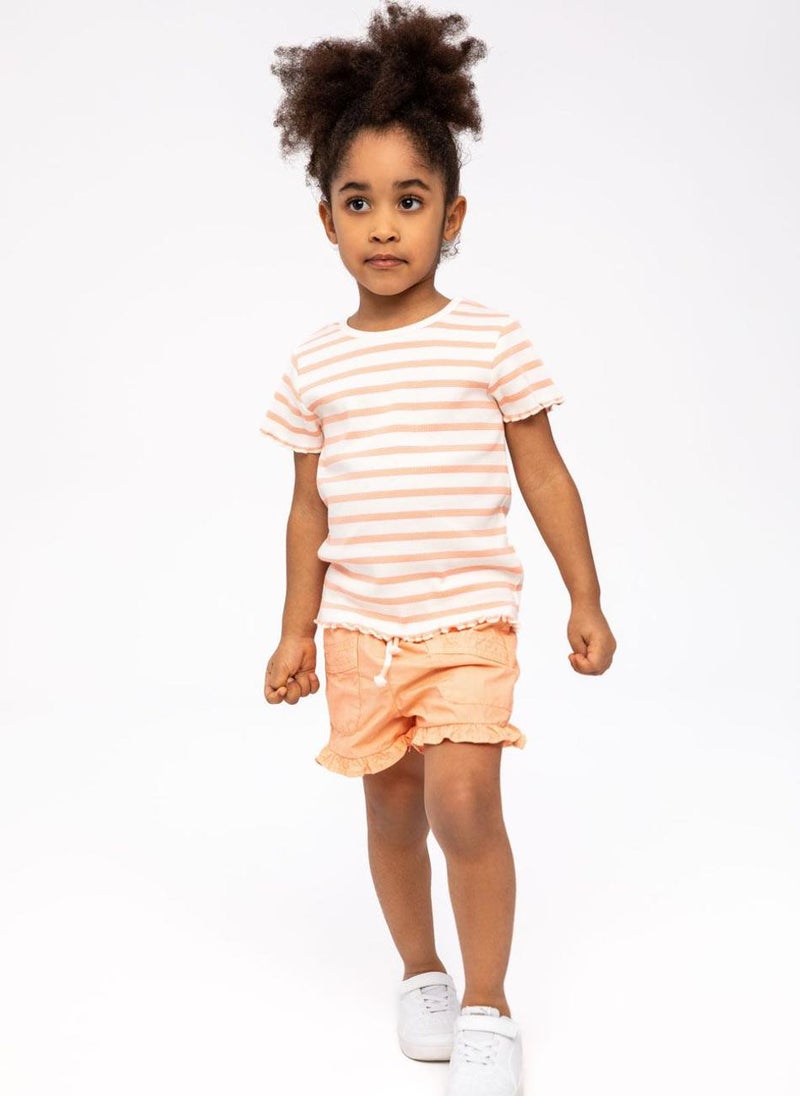 MINOTI Girls Ribbed Short Sleeve T-Shirt with Lettuce Hem  - Image 1