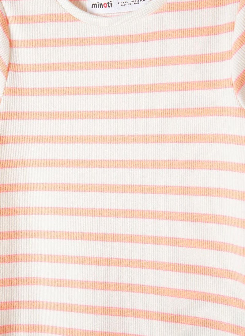 MINOTI Girls Ribbed Short Sleeve T-Shirt with Lettuce Hem  - Image 4