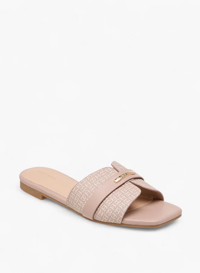 Flora Bella By Shoexpress Flora Bella Monogram Print Slip-On Flat Sandals