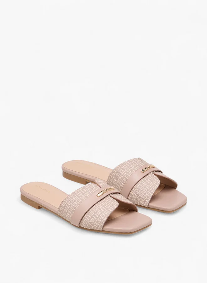 Flora Bella By Shoexpress Flora Bella Monogram Print Slip-On Flat Sandals