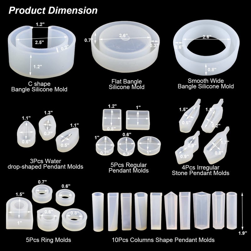 LET'S RESIN مجموعة قوالب المجوهرات من LET'S RESIN 30 قطعة، قوالب مجوهرات للرزن UV، مجموعة قوالب سيليكون للرزن مع قوالب أساور، قوالب قلائد، قوالب خواتم للرزن الإيبوكسي - Image 2