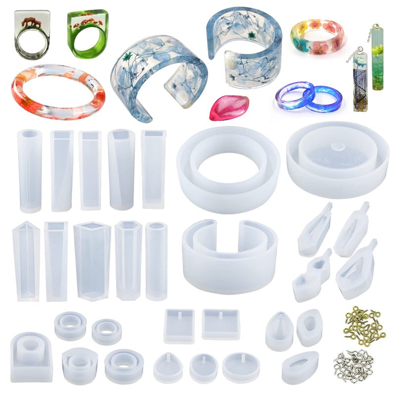 LET'S RESIN مجموعة قوالب المجوهرات من LET'S RESIN 30 قطعة، قوالب مجوهرات للرزن UV، مجموعة قوالب سيليكون للرزن مع قوالب أساور، قوالب قلائد، قوالب خواتم للرزن الإيبوكسي - Image 1