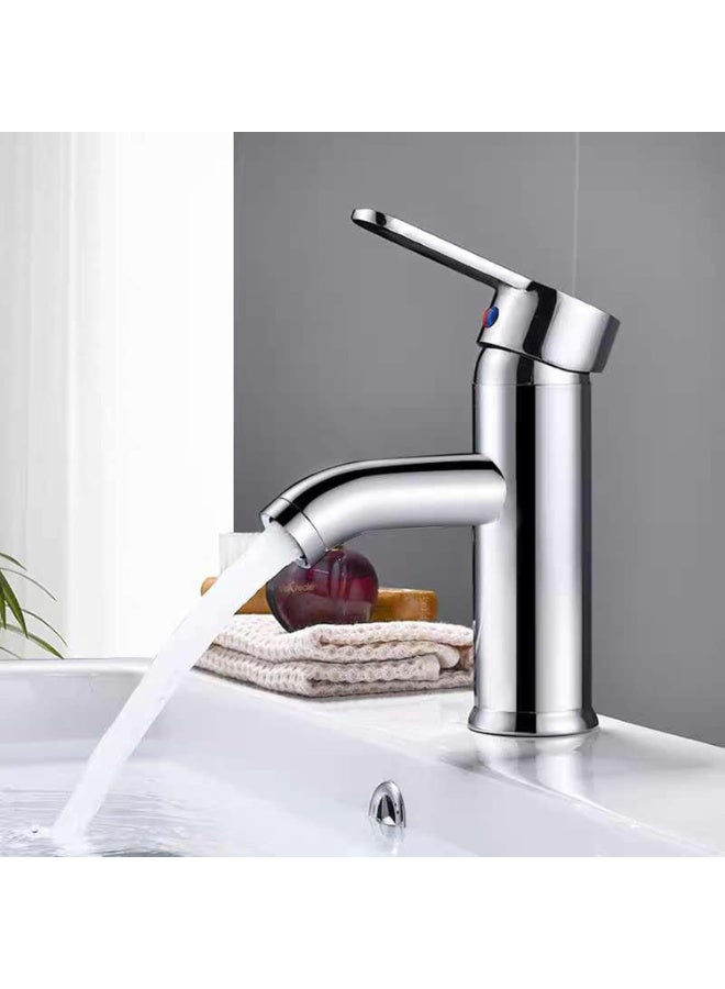 صنبور حوض حمام من الفولاذ المقاوم للصدأ مع خرطوم – صنبور مغسلة بمقبض واحد موفر للمياه للمياه الساخنة والباردة (كروم) - Image 4