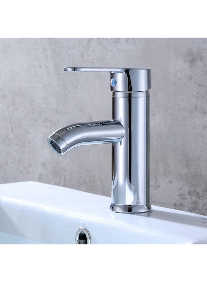 صنبور حوض حمام من الفولاذ المقاوم للصدأ مع خرطوم – صنبور مغسلة بمقبض واحد موفر للمياه للمياه الساخنة والباردة (كروم) - Image 3