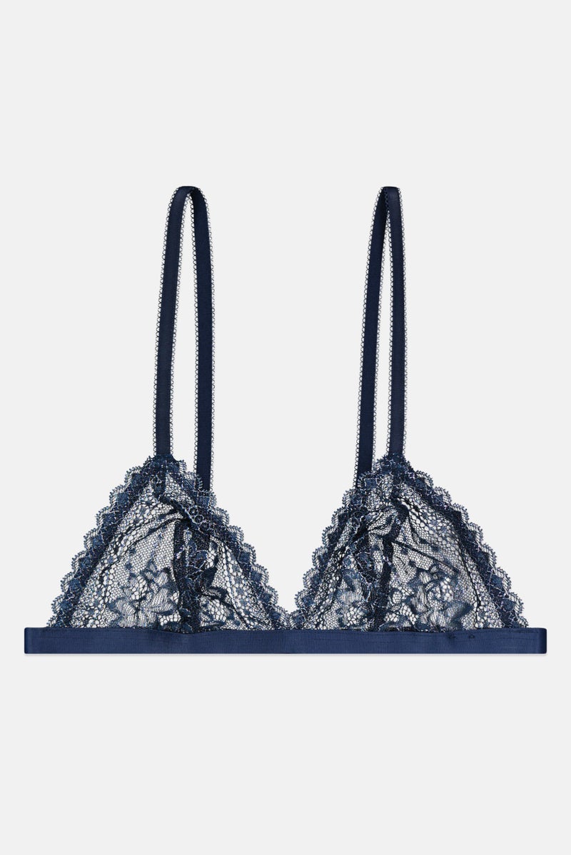 Etam Women Lace Non Padded Triangle Bra, Navy Blue - Image 1