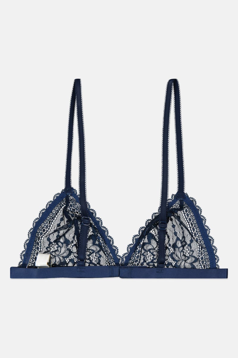 Etam Women Lace Non Padded Triangle Bra, Navy Blue - Image 2