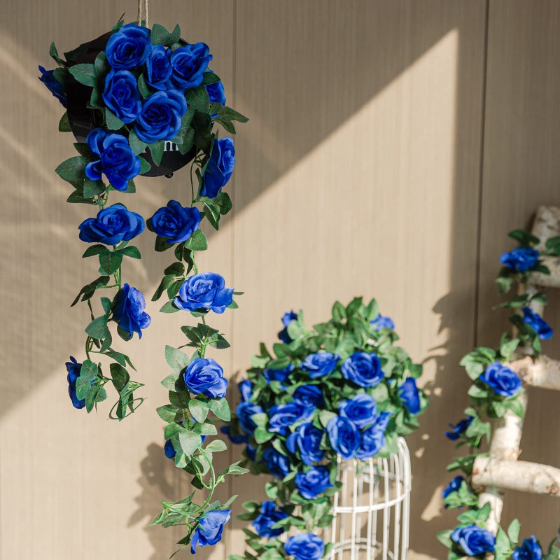 OWPFJG 2 Pack (16FT) Artificial Rose Vine Fake Flowers Garland Hanging Silk Rose Ivy Plants Vine for Father's Day,Wedding Arch Party Garden Home Aesthetic Art DÃ©cor (Royal Blue) - Image 2