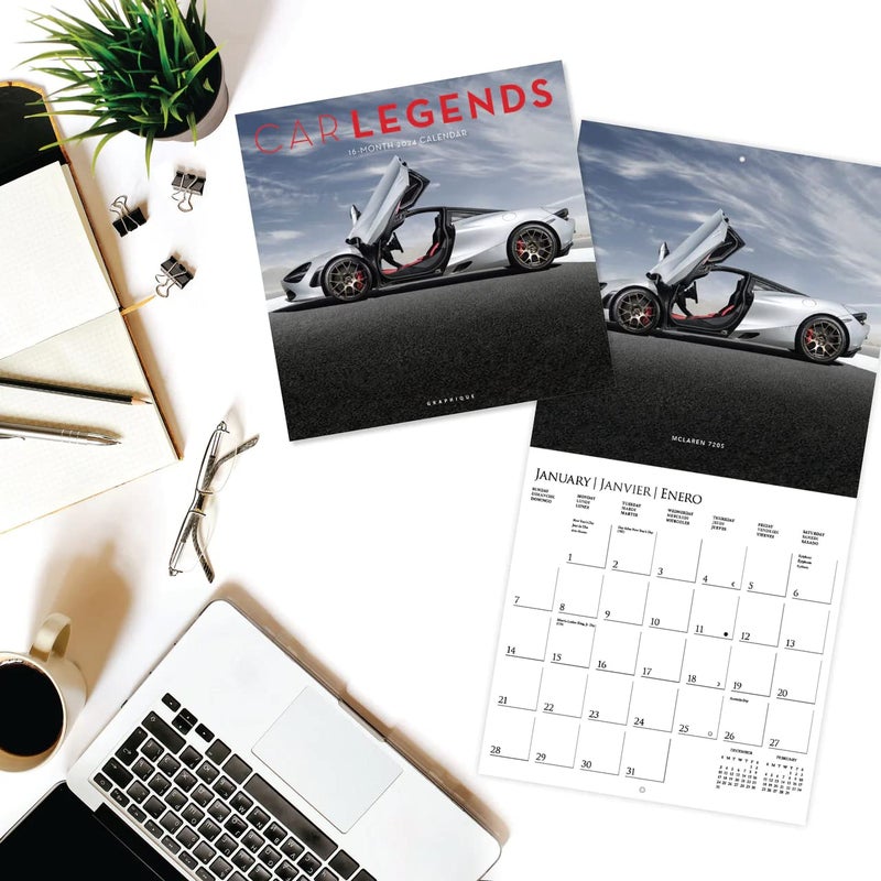 Graphique 2024 Car Legends Wall Calendar | 12â€ x 12â€ | Thick Paper | Home & Office Organizer | Large Monthly Grid | 3 Languages & Marked Holidays | 4 Month Preview Page for 2025 - Image 2