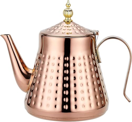 SANQIAHOME 12L40oz Stainless Steel Hammer Patterned Teapot With Removeable InfuserLoose leaf coverCopper - Image 1