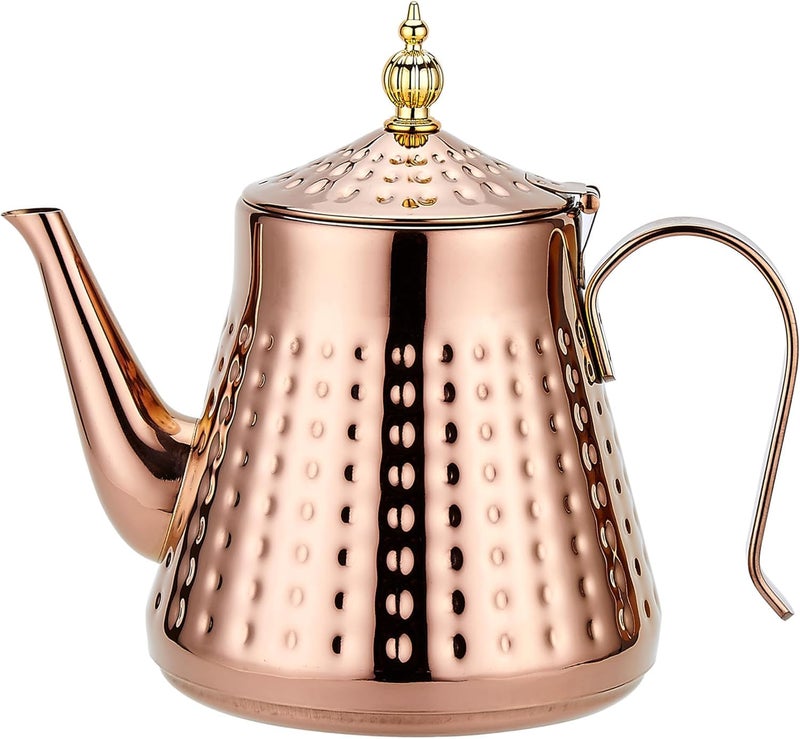 SANQIAHOME 12L40oz Stainless Steel Hammer Patterned Teapot With Removeable InfuserLoose leaf coverCopper - Image 2