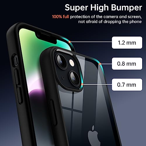 Supdeal Shockproof Clear Case for iPhone 14, [Not Yellowing] [10FT Military Drop Protection] Hard Clear Back Four Corner Airbags Drop Protection Phone Cover, 6.1 inch, Black - Image 2