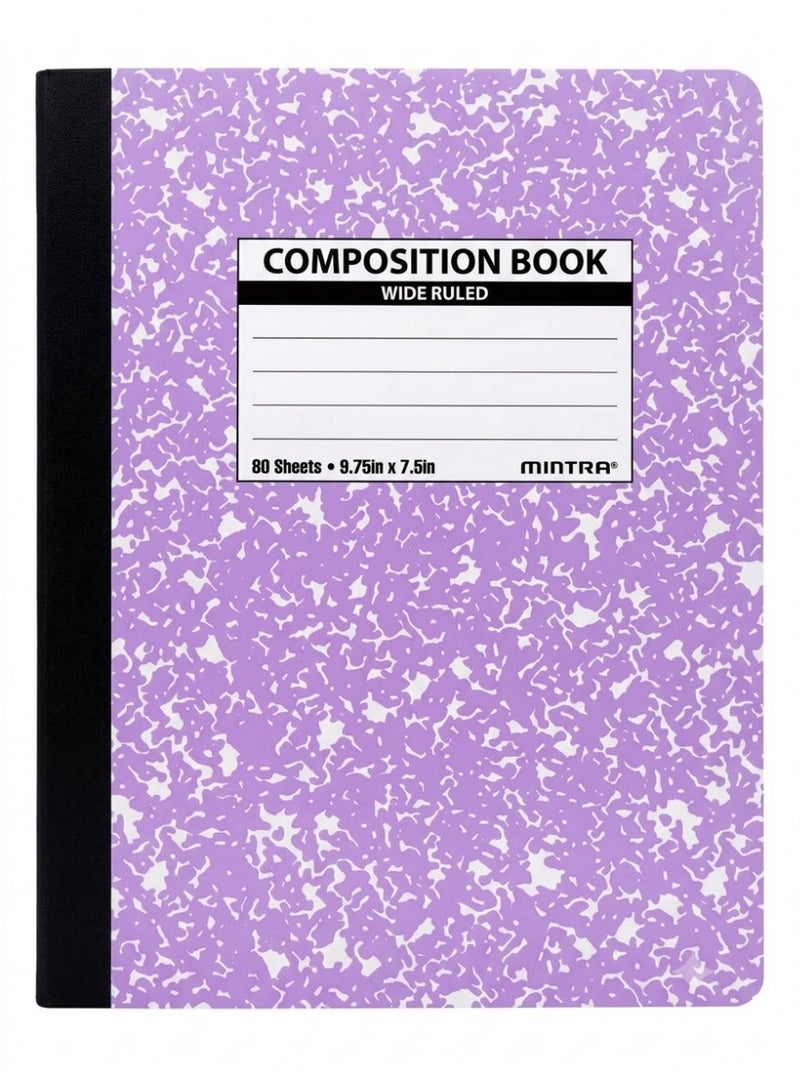 Mintra Wide Ruled Composition Book, 80 Sheets, 9.75 x 7.5 Inch, Purple - Image 1