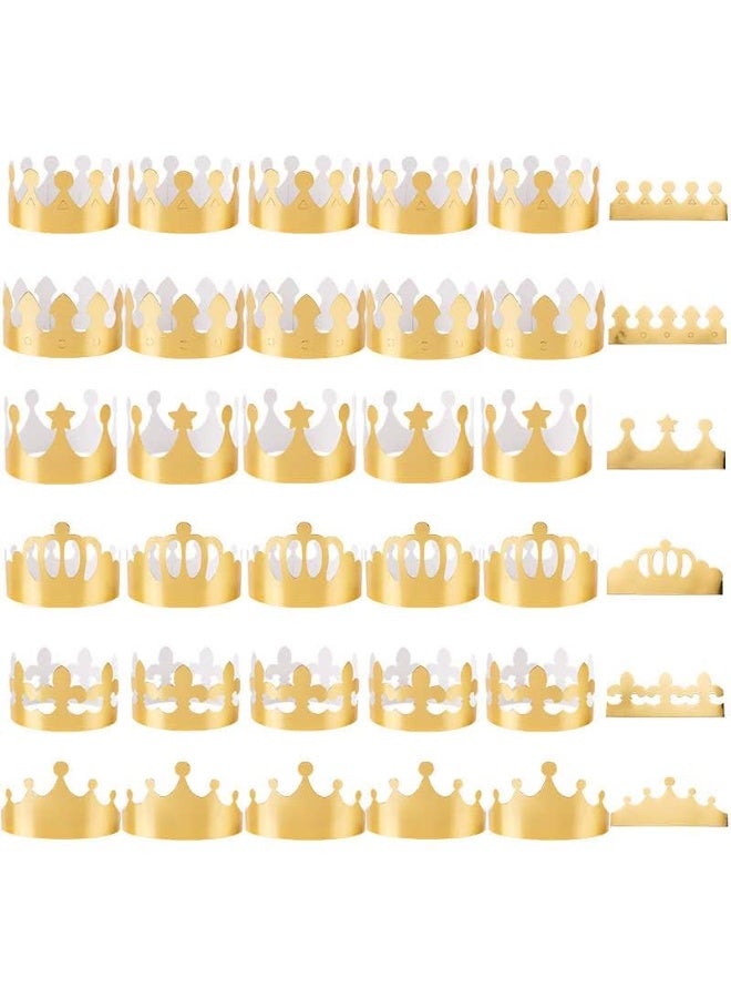 Gerenic 30 pieces birthday party hats, 6 styles adjustable gold paper crown party hats king coronation paper crown birthday party decorations for kids adults - Image 1