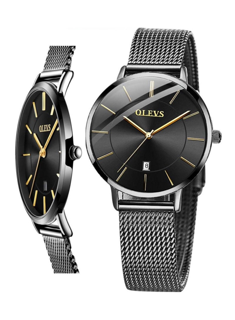 أوليفز ساعة نسائية فاخرة باللون الذهبي الوردي، ساعة رفيعة وخفيفة الوزن من الفولاذ المقاوم للصدأ، ساعة يد أنيقة مقاومة للماء للسيدات، وجه أسود وأبيض وأزرق، سوار قابل للتعديل - Image 1