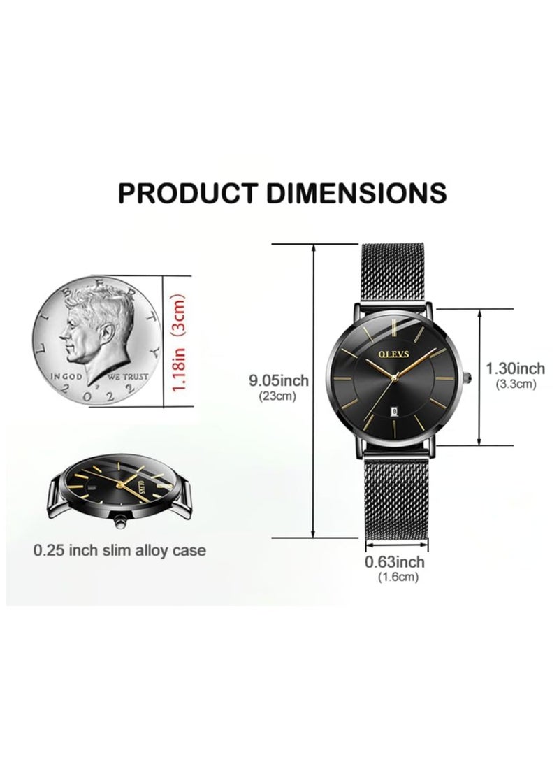 أوليفز ساعة نسائية فاخرة باللون الذهبي الوردي، ساعة رفيعة وخفيفة الوزن من الفولاذ المقاوم للصدأ، ساعة يد أنيقة مقاومة للماء للسيدات، وجه أسود وأبيض وأزرق، سوار قابل للتعديل - Image 3