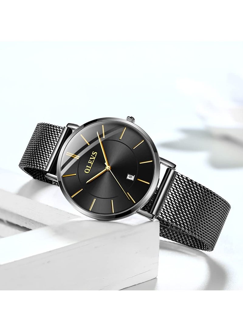 أوليفز ساعة نسائية فاخرة باللون الذهبي الوردي، ساعة رفيعة وخفيفة الوزن من الفولاذ المقاوم للصدأ، ساعة يد أنيقة مقاومة للماء للسيدات، وجه أسود وأبيض وأزرق، سوار قابل للتعديل - Image 4
