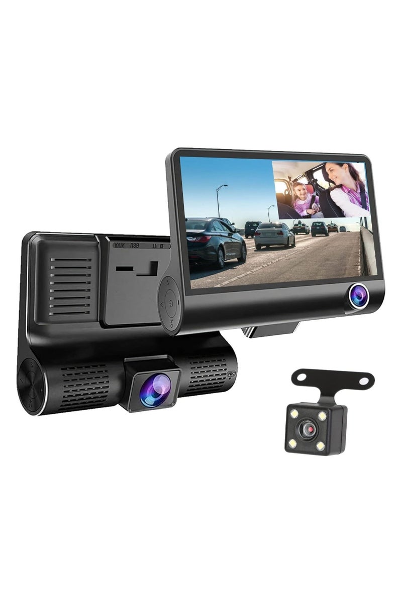 Denx 3-way car camera, front and rear camera, car camera recorder, loop recording, G-sensor night vision, wide-angle parking monitor - Image 2