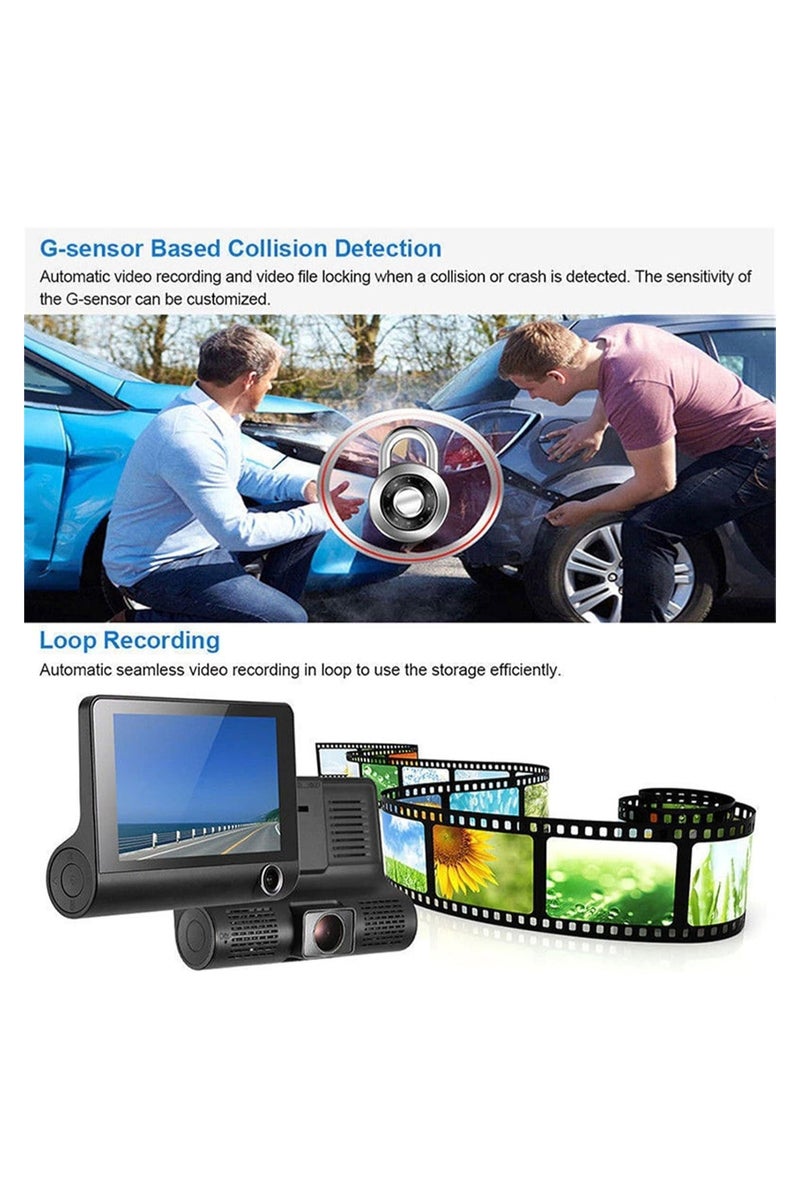 Denx 3-way car camera, front and rear camera, car camera recorder, loop recording, G-sensor night vision, wide-angle parking monitor - Image 3