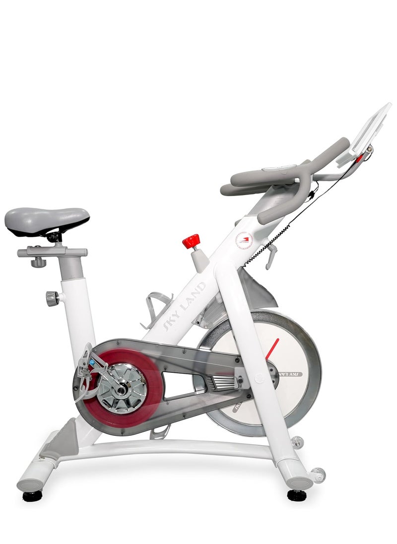 Sky Land Smart Exercise Bike With Silent Belt Drive System| Fully Adjustable Cycling Bike With Bluetooth, App Connectivity For Home Cardio Workout Fitness, White  - Image 1