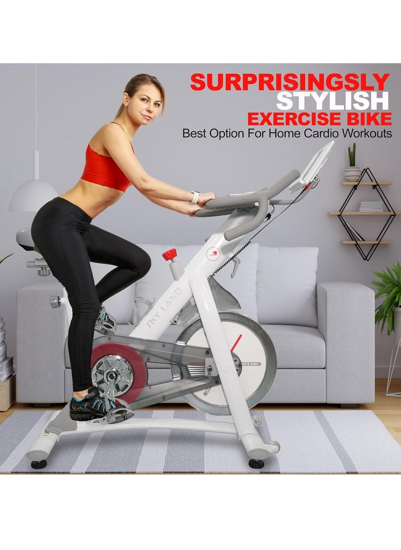 Sky Land Smart Exercise Bike With Silent Belt Drive System| Fully Adjustable Cycling Bike With Bluetooth, App Connectivity For Home Cardio Workout Fitness, White  - Image 2
