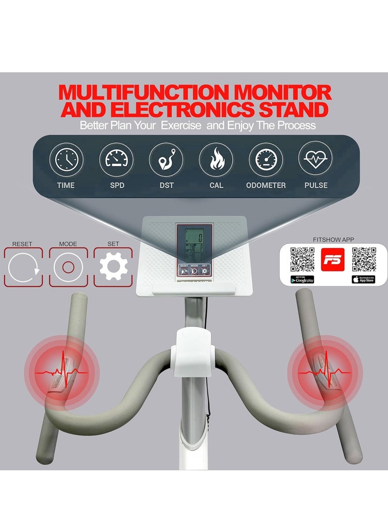 Sky Land Smart Exercise Bike With Silent Belt Drive System| Fully Adjustable Cycling Bike With Bluetooth, App Connectivity For Home Cardio Workout Fitness, White  - Image 3